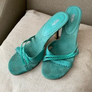 Turquoise leather & suede heeled sandals